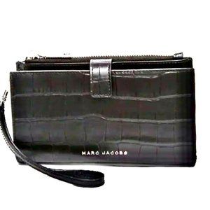 Marc Jacobs New York Black Croc Impressed Leather Phone Wristlet Wallet Wmns NWT
